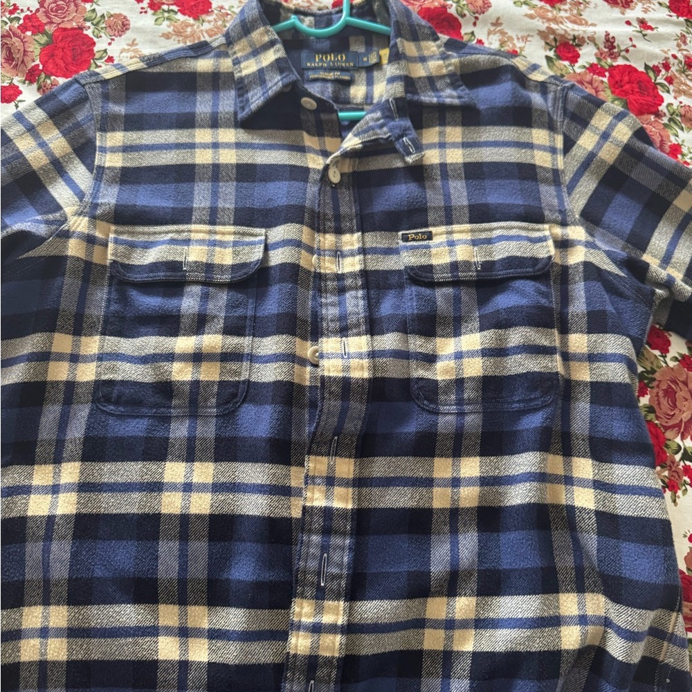 Polo by Ralph Lauren Blue and Cream Casual Button Down Shirt